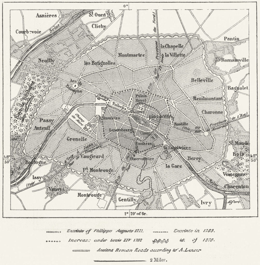 FRANCE. Growth of Paris, sketch map c1885 old antique vintage plan chart
